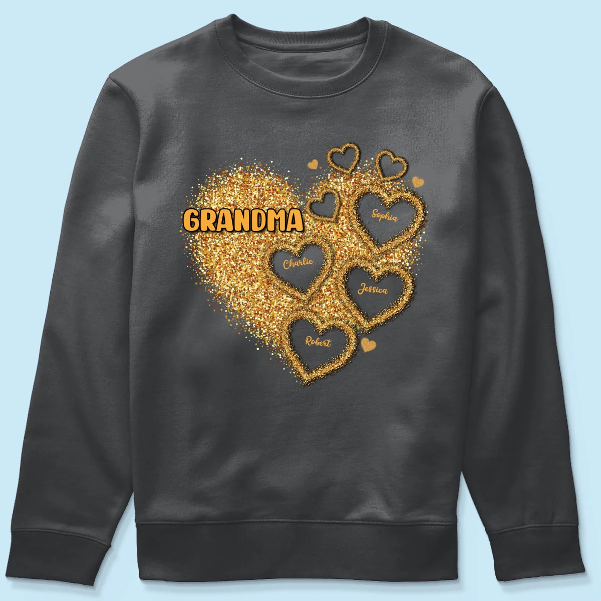 Grandma Mom Gold Glitter Heart Personalized Shirt, Gift For Grandma - Image 13