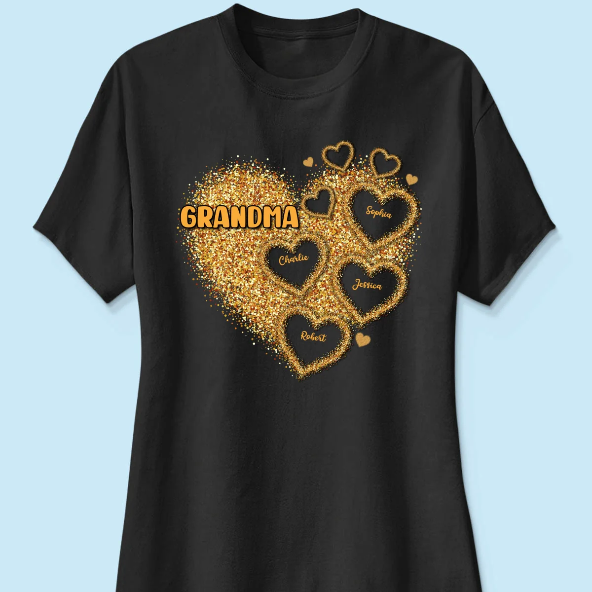 Grandma Mom Gold Glitter Heart Personalized Shirt, Gift For Grandma - Image 14
