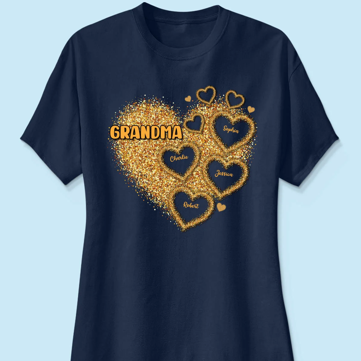 Grandma Mom Gold Glitter Heart Personalized Shirt, Gift For Grandma - Image 15