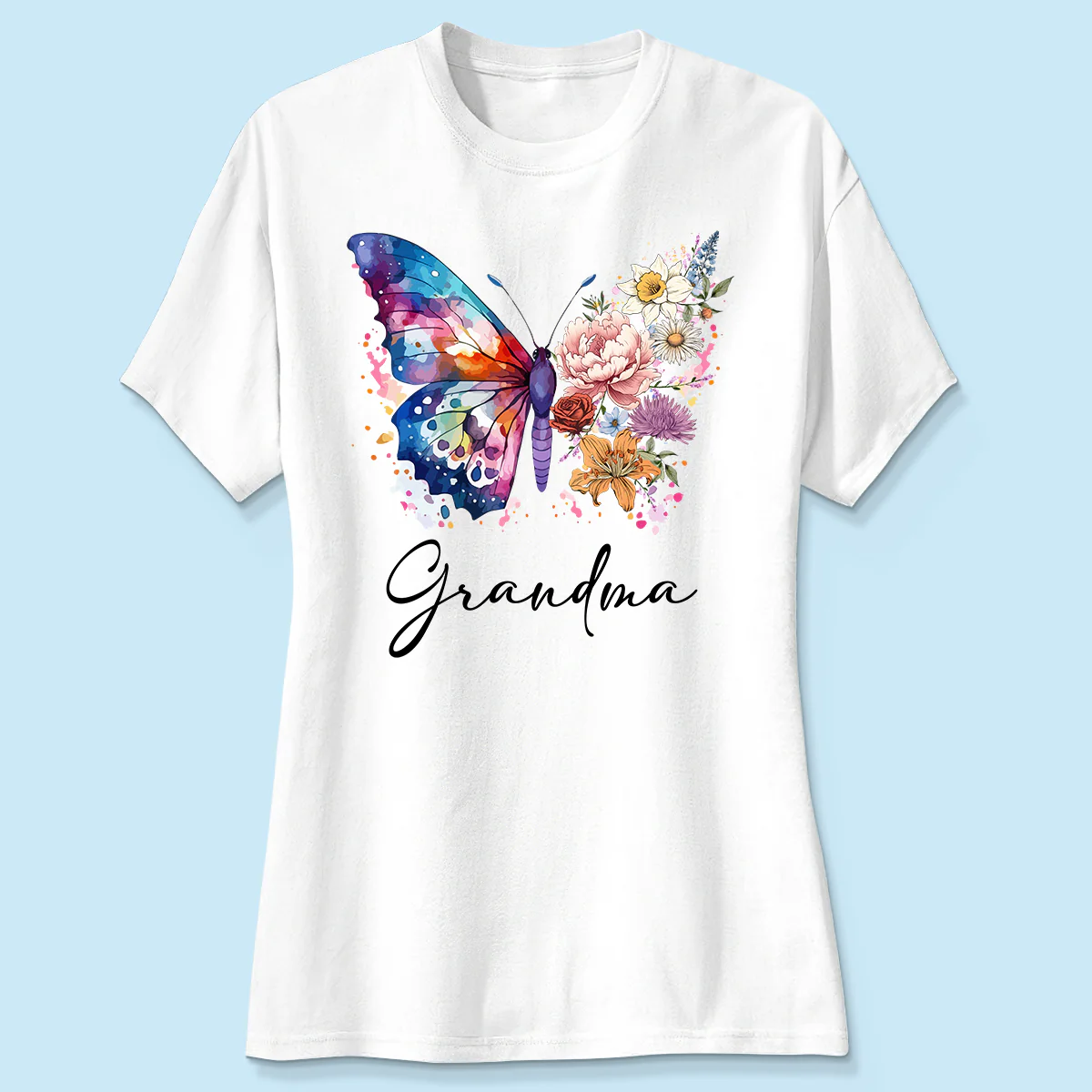 Grandma Mom Half Butterflies Birth Month Flowers Personalized Shirt - Image 4