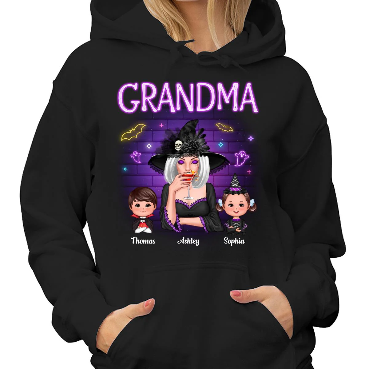 Grandma Mom Halloween Neon Light Personalized Shirt - Image 4