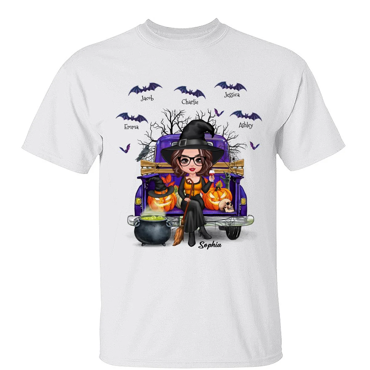 Grandma Mom Halloween On Purple Truck Personalized Shirt