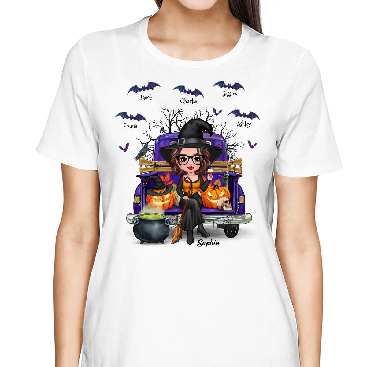 Grandma Mom Halloween On Purple Truck Personalized Shirt - Image 2