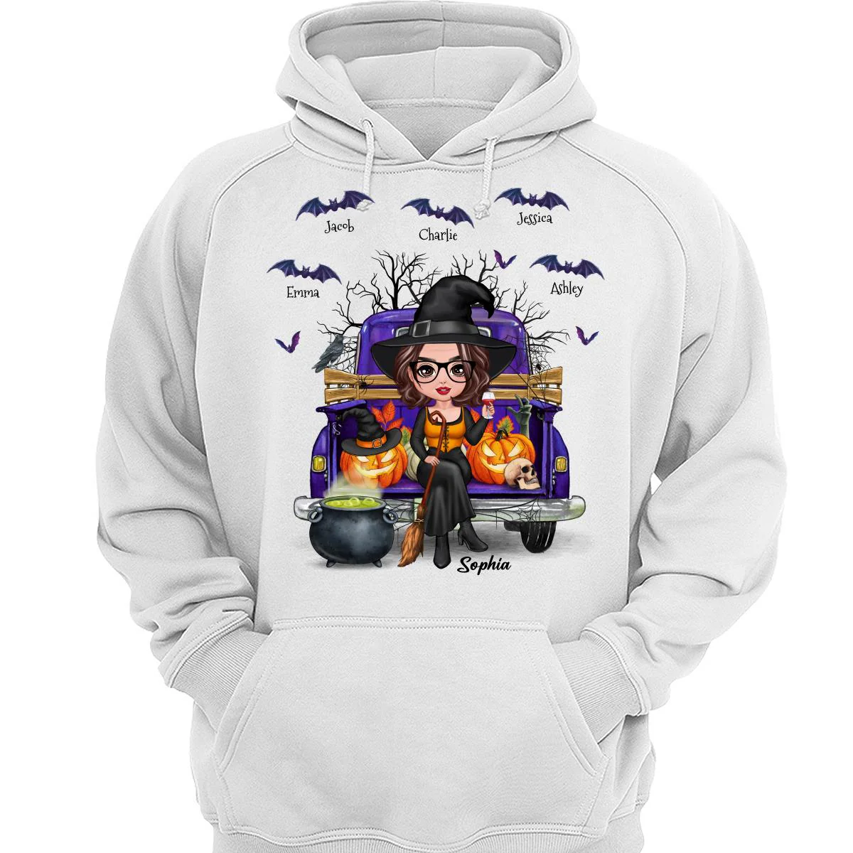 Grandma Mom Halloween On Purple Truck Personalized Shirt - Image 3