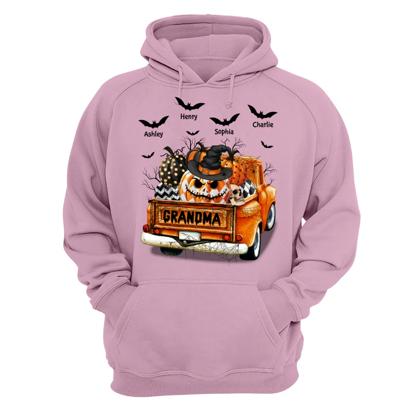Grandma Mom Halloween Patterned Pumpkins Truck Personalized Shirt - Image 15