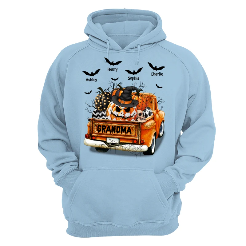 Grandma Mom Halloween Patterned Pumpkins Truck Personalized Shirt - Image 16