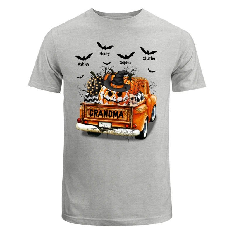 Grandma Mom Halloween Patterned Pumpkins Truck Personalized Shirt - Image 6
