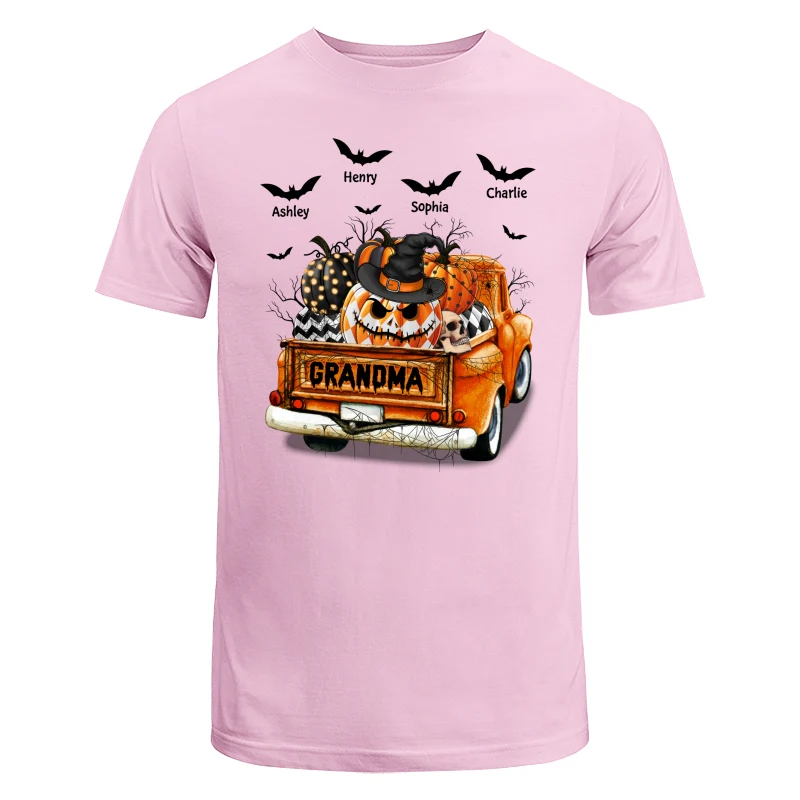 Grandma Mom Halloween Patterned Pumpkins Truck Personalized Shirt - Image 7