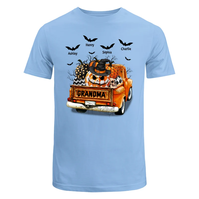 Grandma Mom Halloween Patterned Pumpkins Truck Personalized Shirt - Image 8