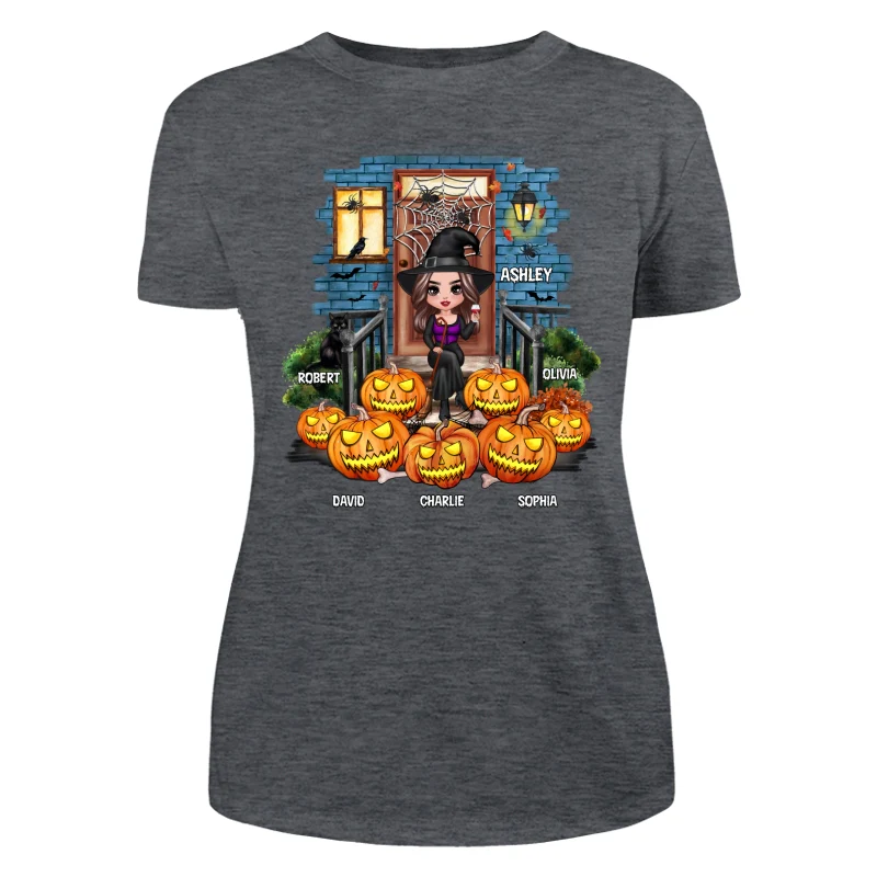 Grandma Mom Halloween Pumpkins Front Porch Personalized Shirt - Image 10