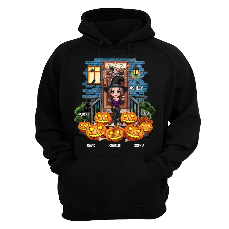Grandma Mom Halloween Pumpkins Front Porch Personalized Shirt - Image 11