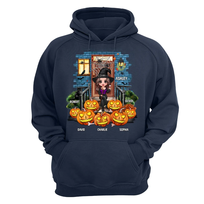 Grandma Mom Halloween Pumpkins Front Porch Personalized Shirt - Image 12