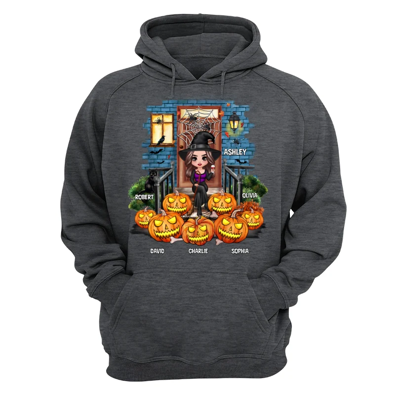 Grandma Mom Halloween Pumpkins Front Porch Personalized Shirt - Image 13