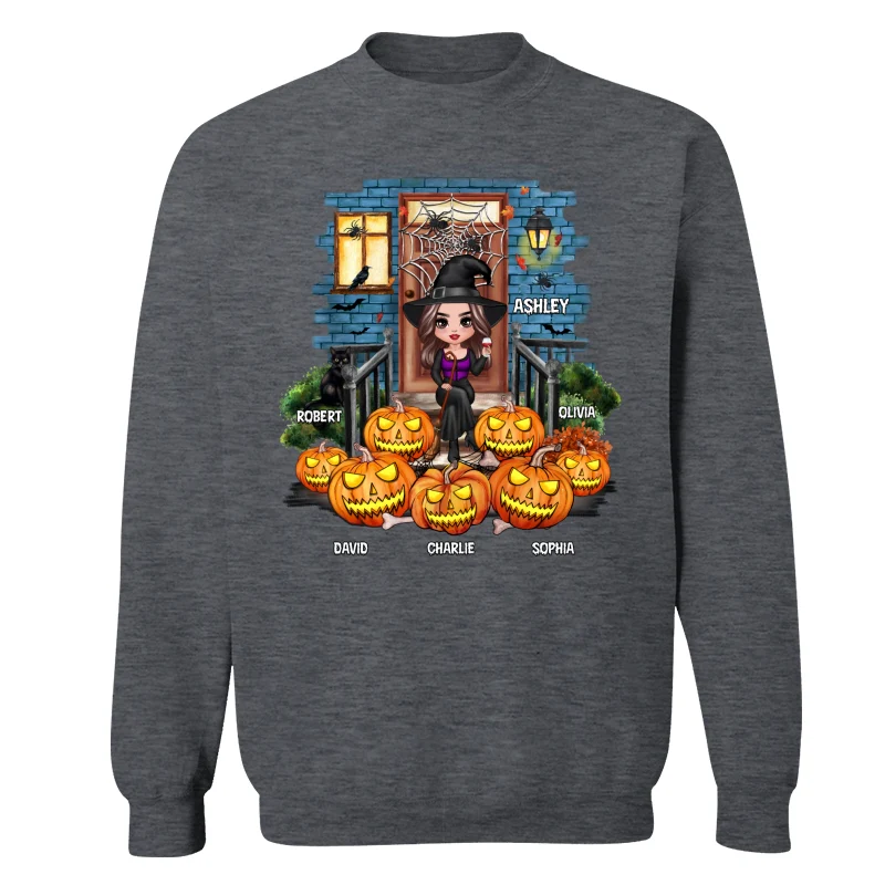 Grandma Mom Halloween Pumpkins Front Porch Personalized Shirt - Image 16