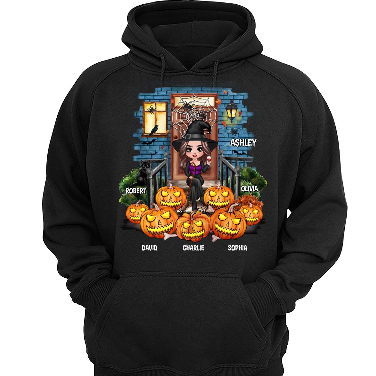 Grandma Mom Halloween Pumpkins Front Porch Personalized Shirt - Image 3