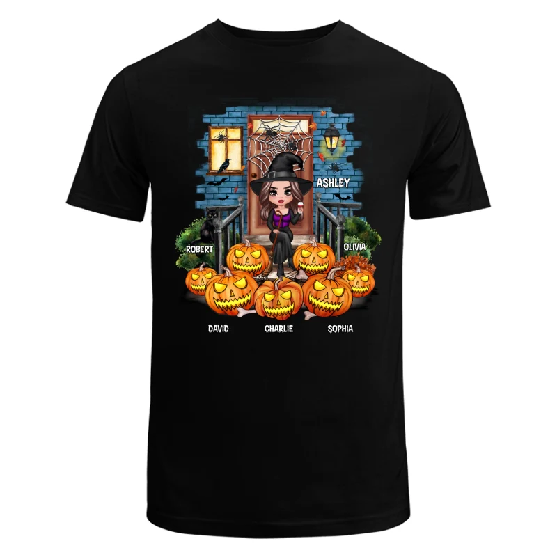 Grandma Mom Halloween Pumpkins Front Porch Personalized Shirt - Image 5