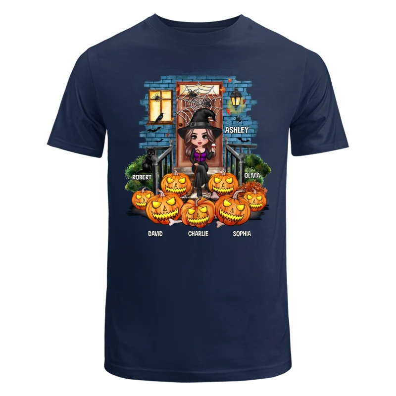 Grandma Mom Halloween Pumpkins Front Porch Personalized Shirt - Image 6