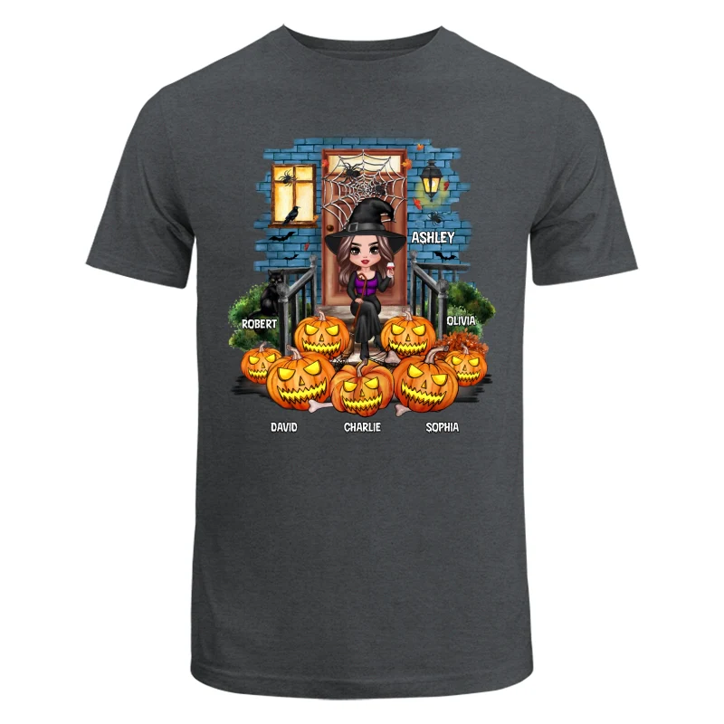 Grandma Mom Halloween Pumpkins Front Porch Personalized Shirt - Image 7