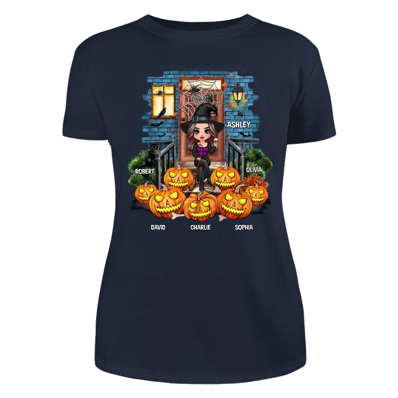 Grandma Mom Halloween Pumpkins Front Porch Personalized Shirt - Image 9