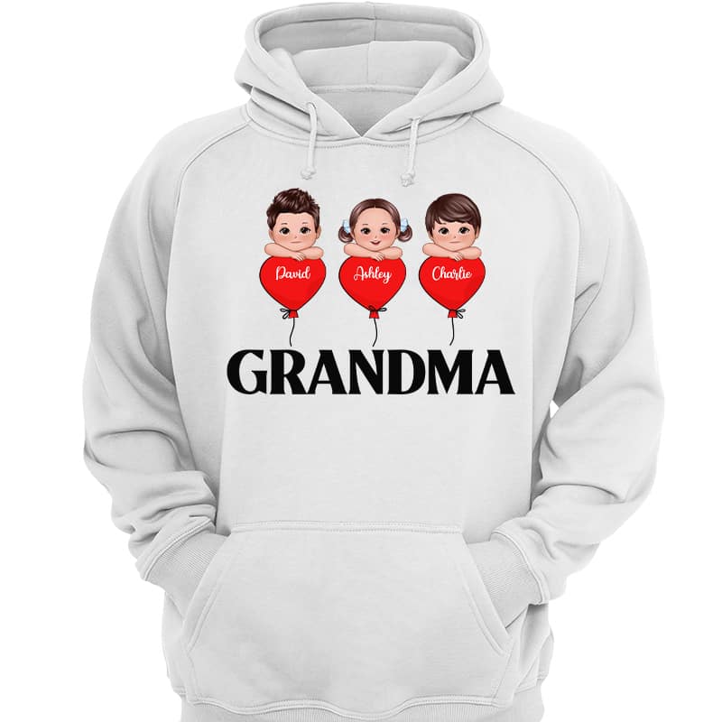 Grandma Mom Heart Balloon Cute Kids Laying Head On Arms Personalized Shirt - Image 3