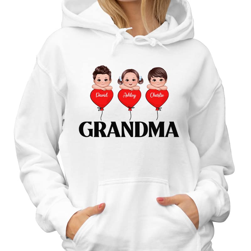 Grandma Mom Heart Balloon Cute Kids Laying Head On Arms Personalized Shirt - Image 4