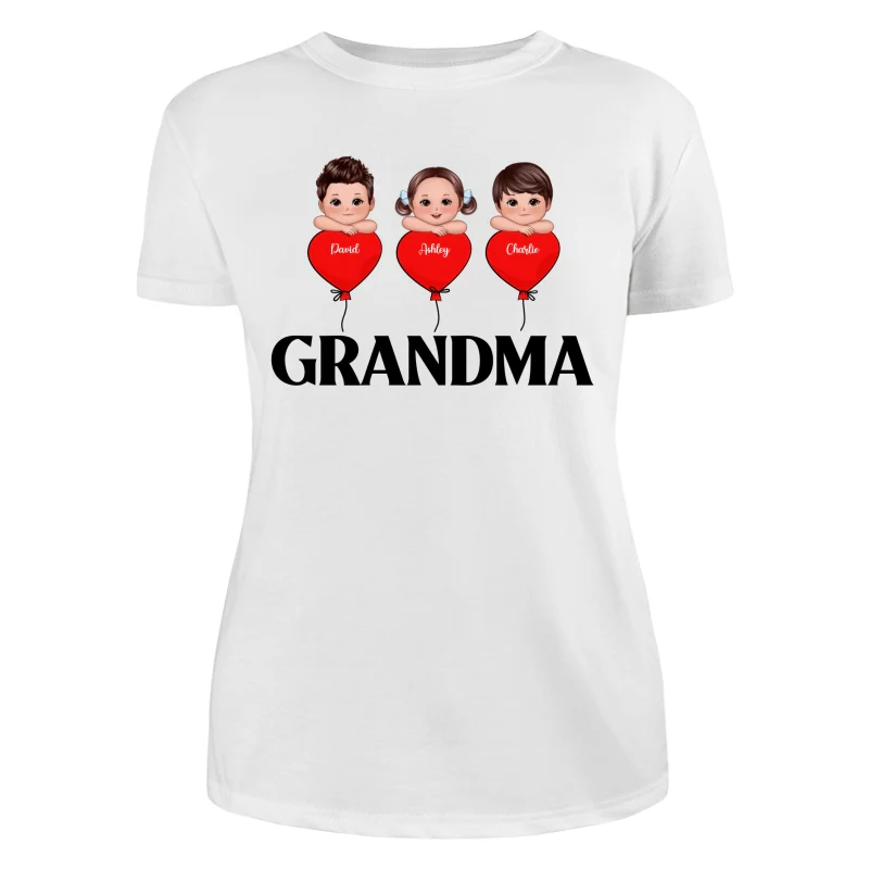 Grandma Mom Heart Balloon Cute Kids Laying Head On Arms Personalized Shirt - Image 9