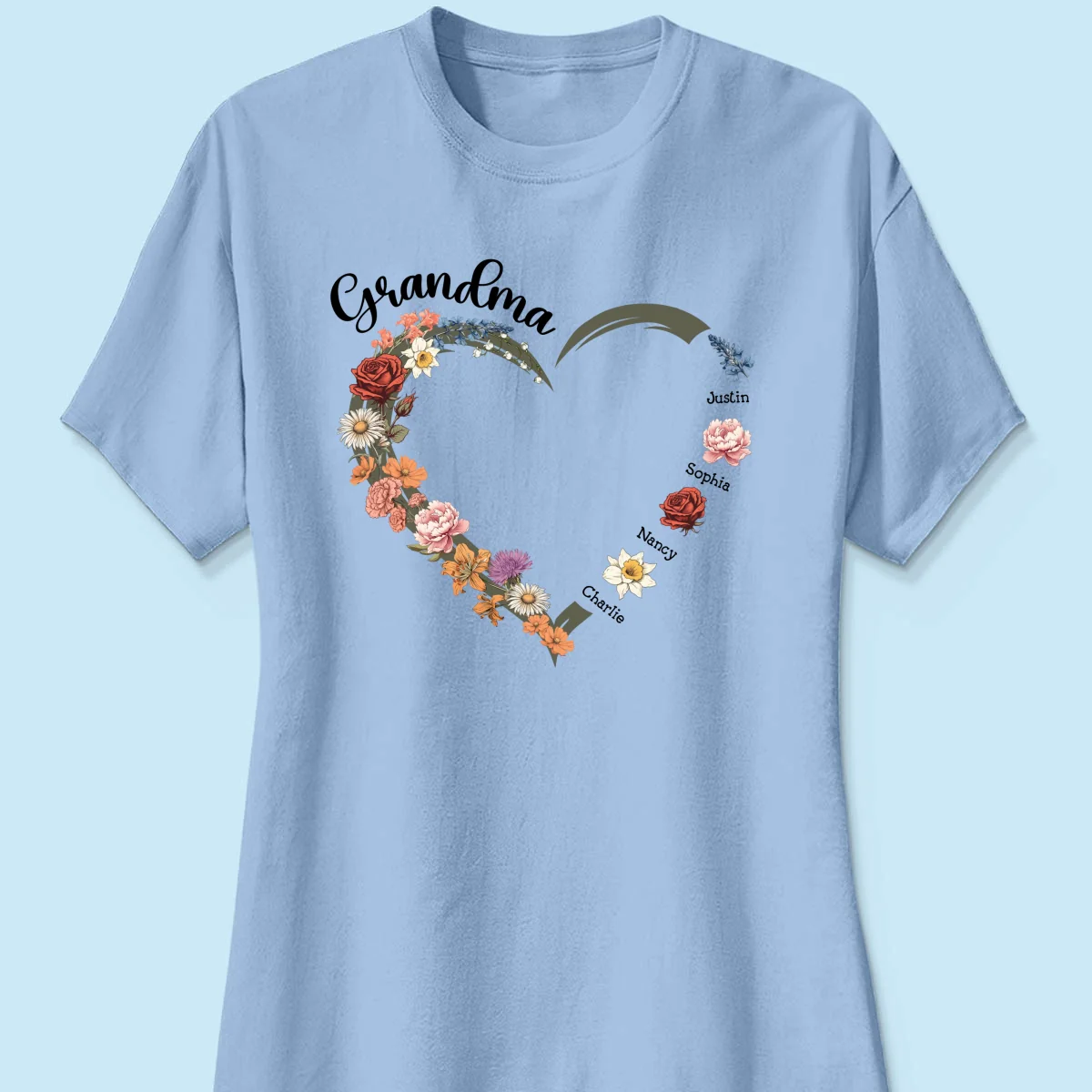Grandma Mom Heart Birth Month Flowers Personalized Shirt - Image 12