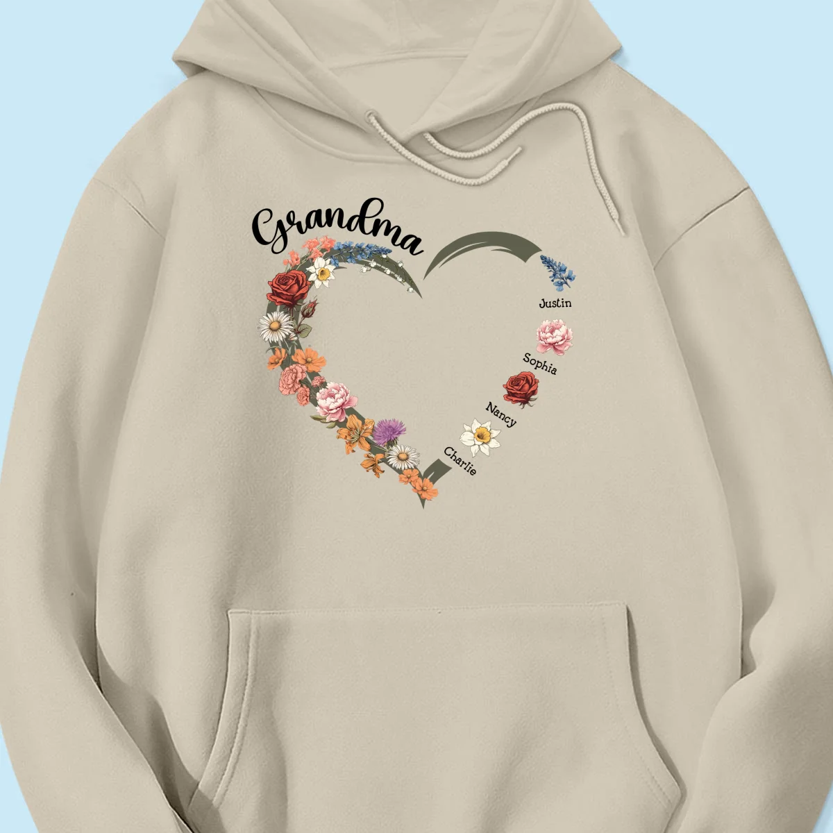 Grandma Mom Heart Birth Month Flowers Personalized Shirt - Image 13