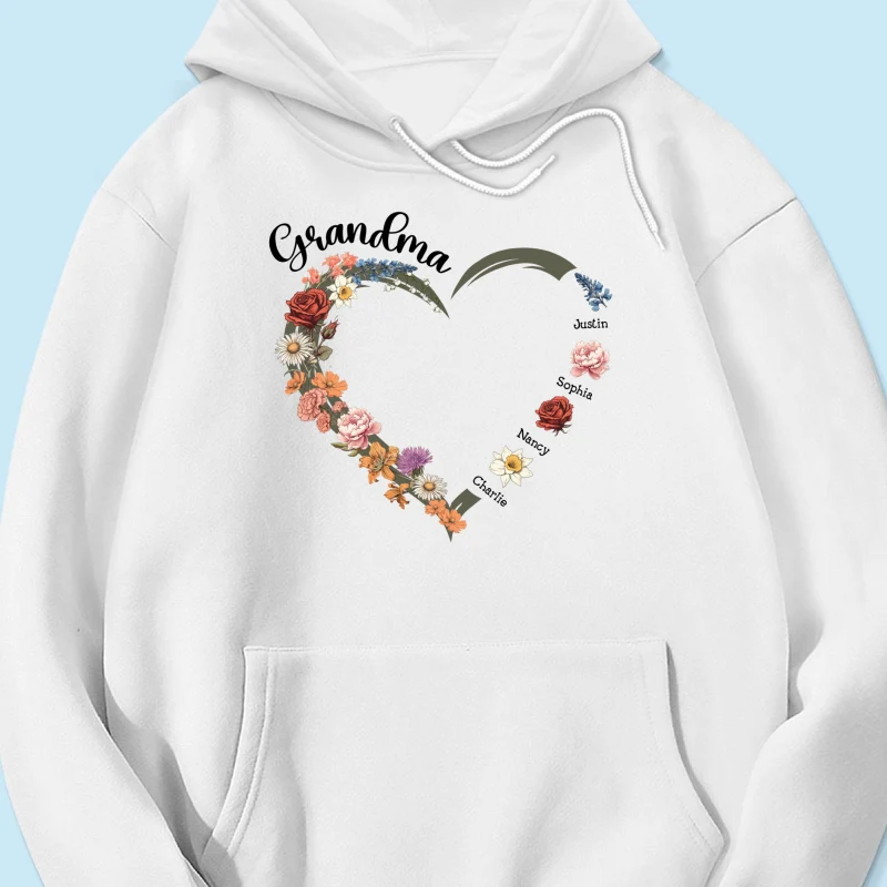 Grandma Mom Heart Birth Month Flowers Personalized Shirt - Image 14