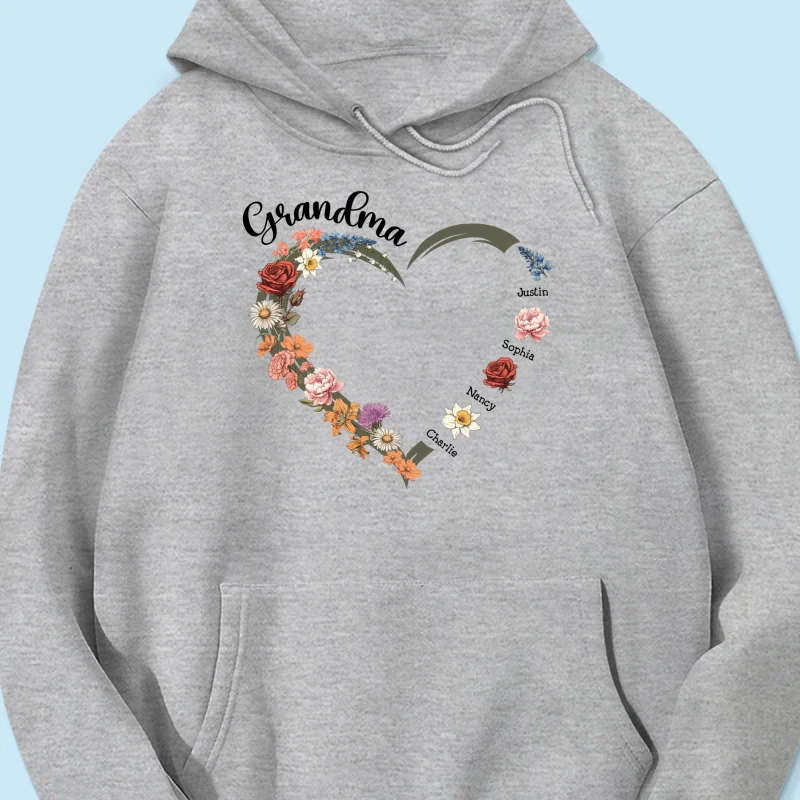 Grandma Mom Heart Birth Month Flowers Personalized Shirt - Image 15