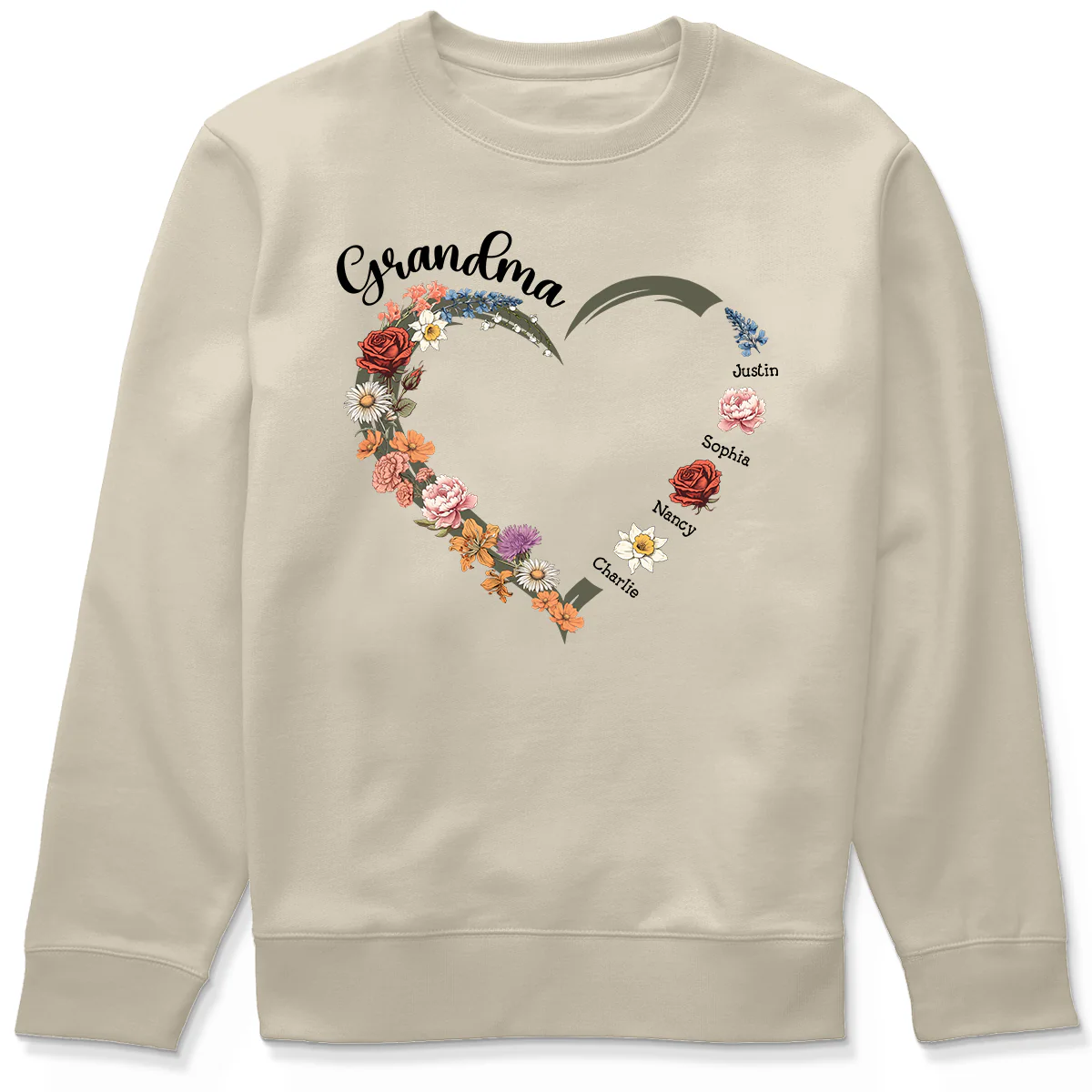 Grandma Mom Heart Birth Month Flowers Personalized Shirt - Image 5