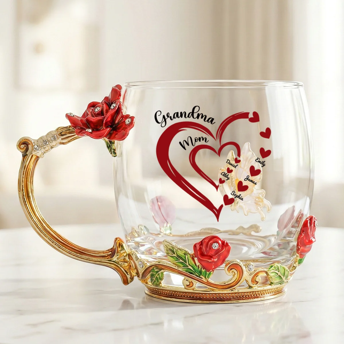 Grandma Mom Heart Custom Kids Names - Personalized Enamel Flower Tea Cup - Gift For Grandma, Mom - Image 10