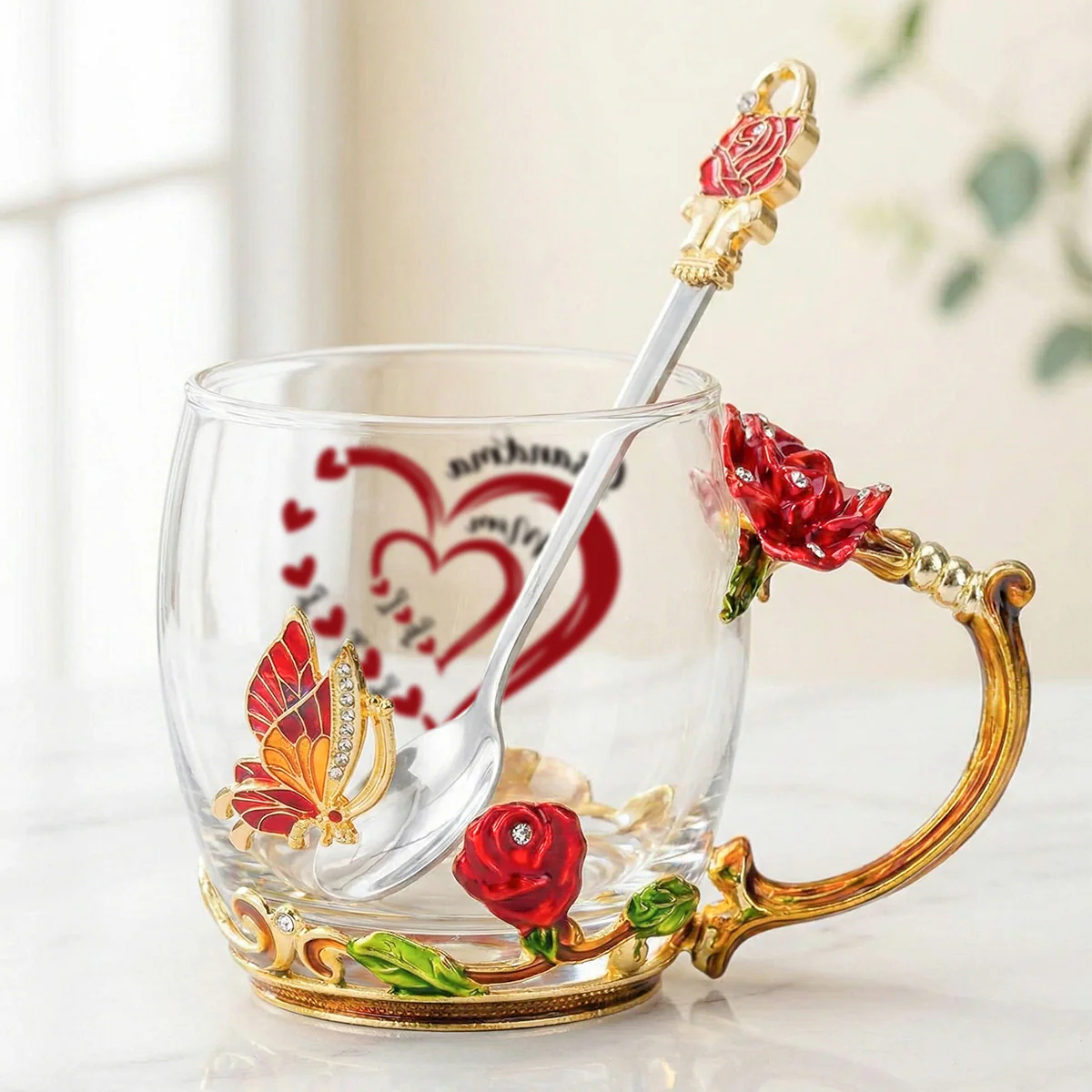 Grandma Mom Heart Custom Kids Names - Personalized Enamel Flower Tea Cup - Gift For Grandma, Mom - Image 4