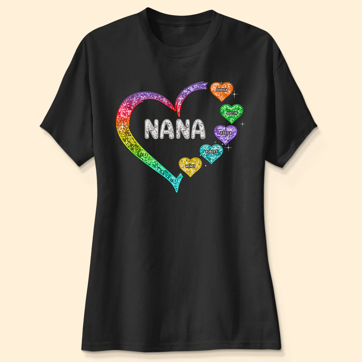 Grandma Mom Heart Faux Sequin Embroidery Personalized Shirt - Image 4