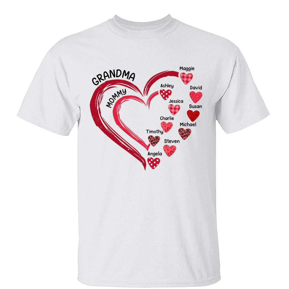 Grandma Mom Heart In Heart Patterned Personalized Shirt