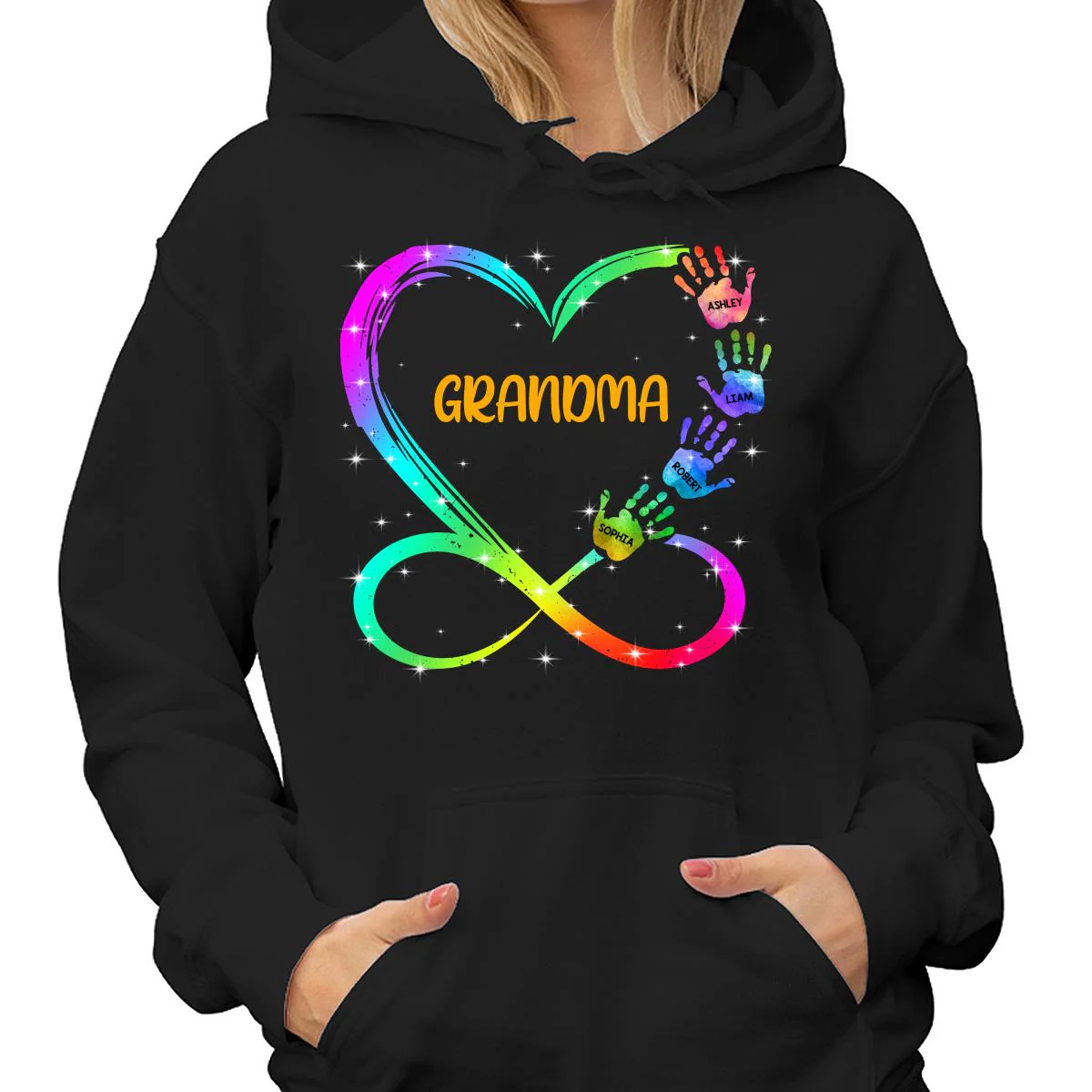 Grandma Mom Heart Infinity Handprints Personalized Shirt - Image 4