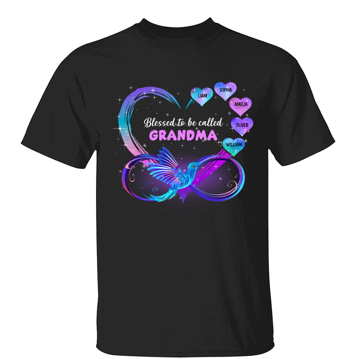 Grandma Mom Heart Infinity Hummingbird Personalized Shirt