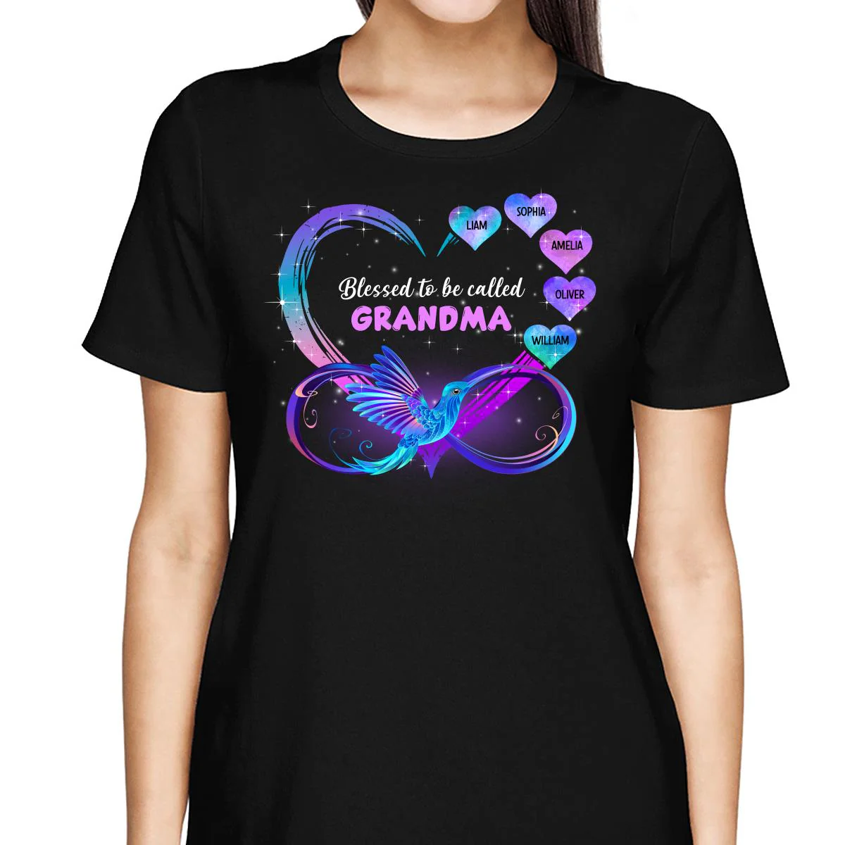 Grandma Mom Heart Infinity Hummingbird Personalized Shirt - Image 2