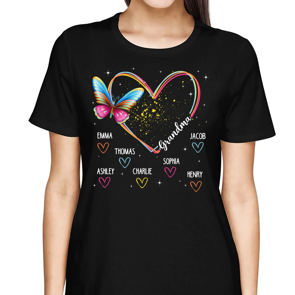 Grandma Mom Heart Lines Butterfly Personalized Shirt - Image 2