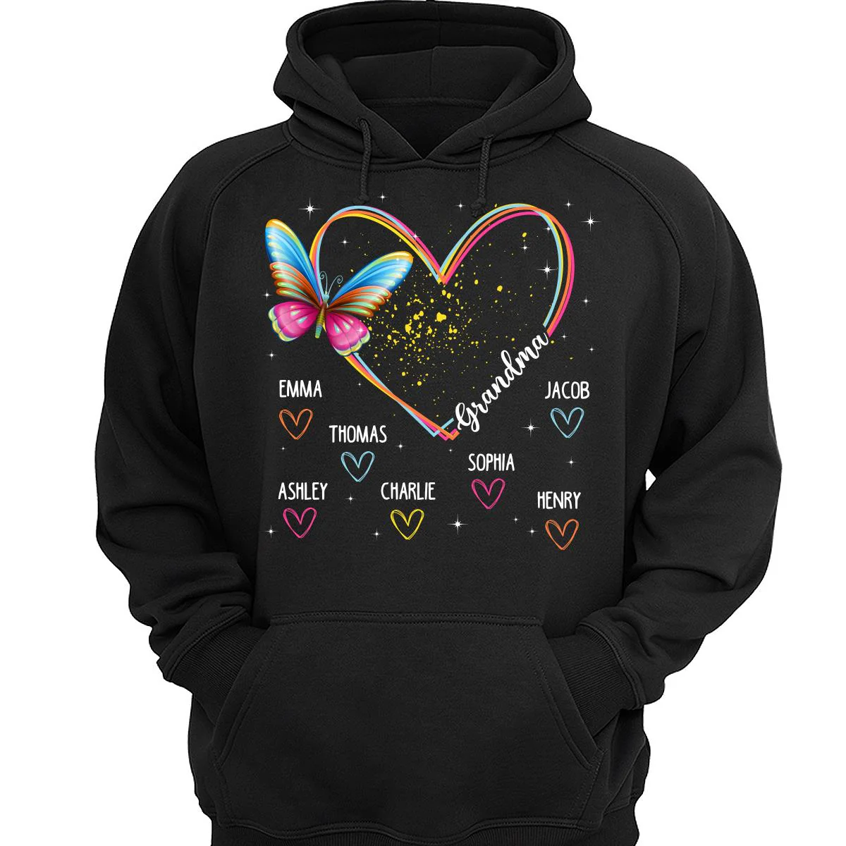 Grandma Mom Heart Lines Butterfly Personalized Shirt - Image 3