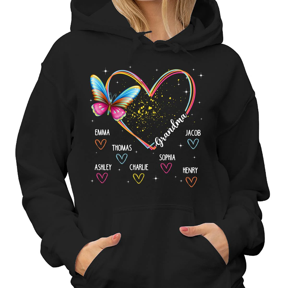 Grandma Mom Heart Lines Butterfly Personalized Shirt - Image 4
