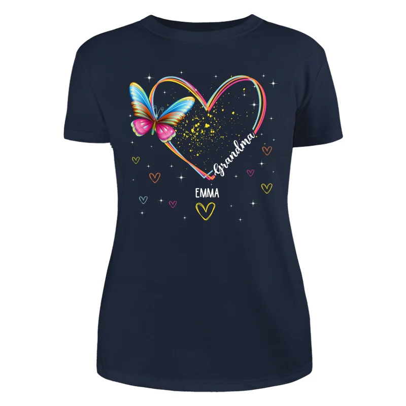 Grandma Mom Heart Lines Butterfly Personalized Shirt - Image 9