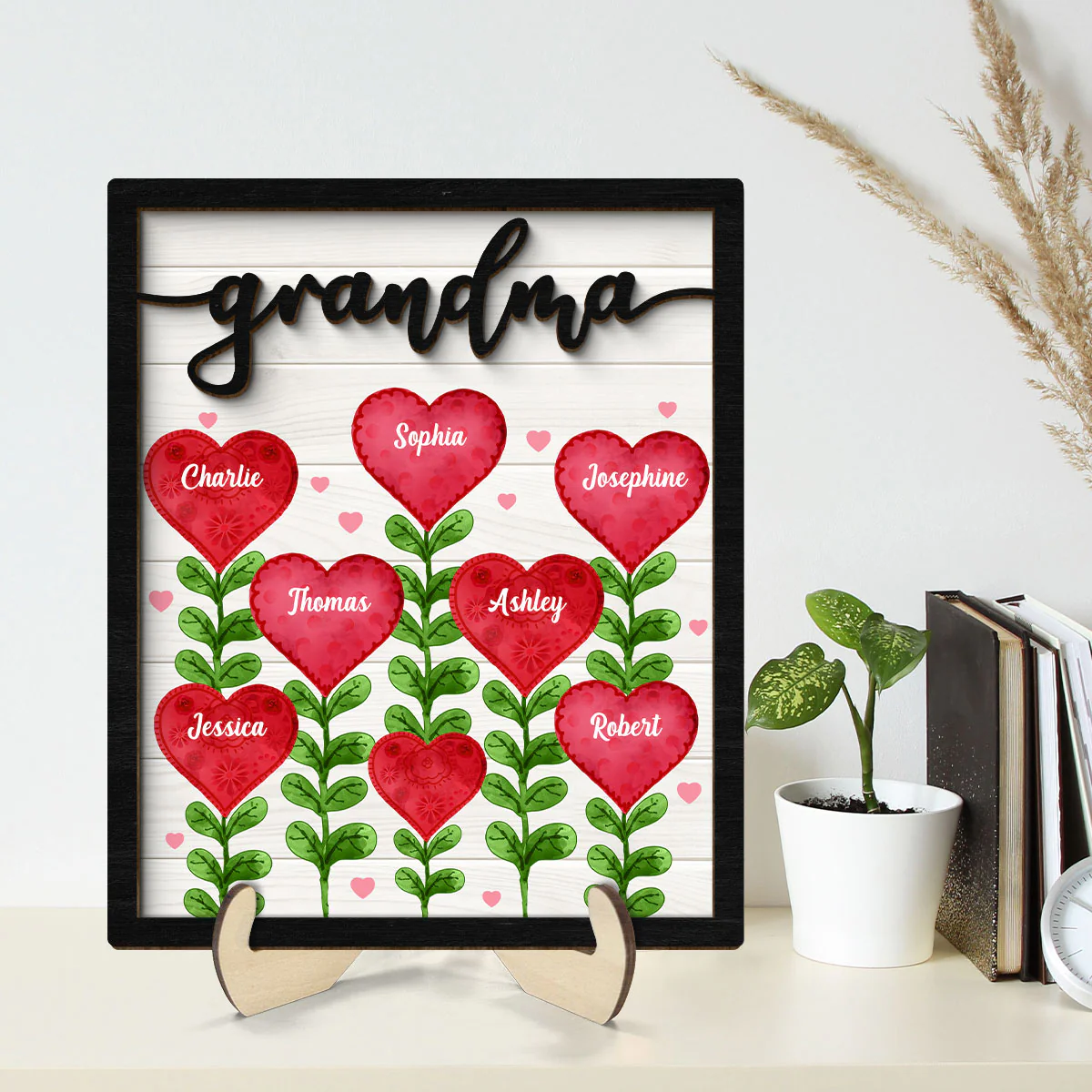 Grandma Mom Heart Tree Personalized 2-layer Wooden Plaque - Image 2