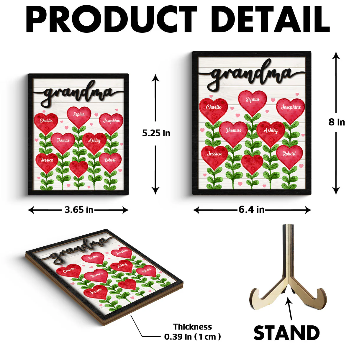 Grandma Mom Heart Tree Personalized 2-layer Wooden Plaque - Image 6