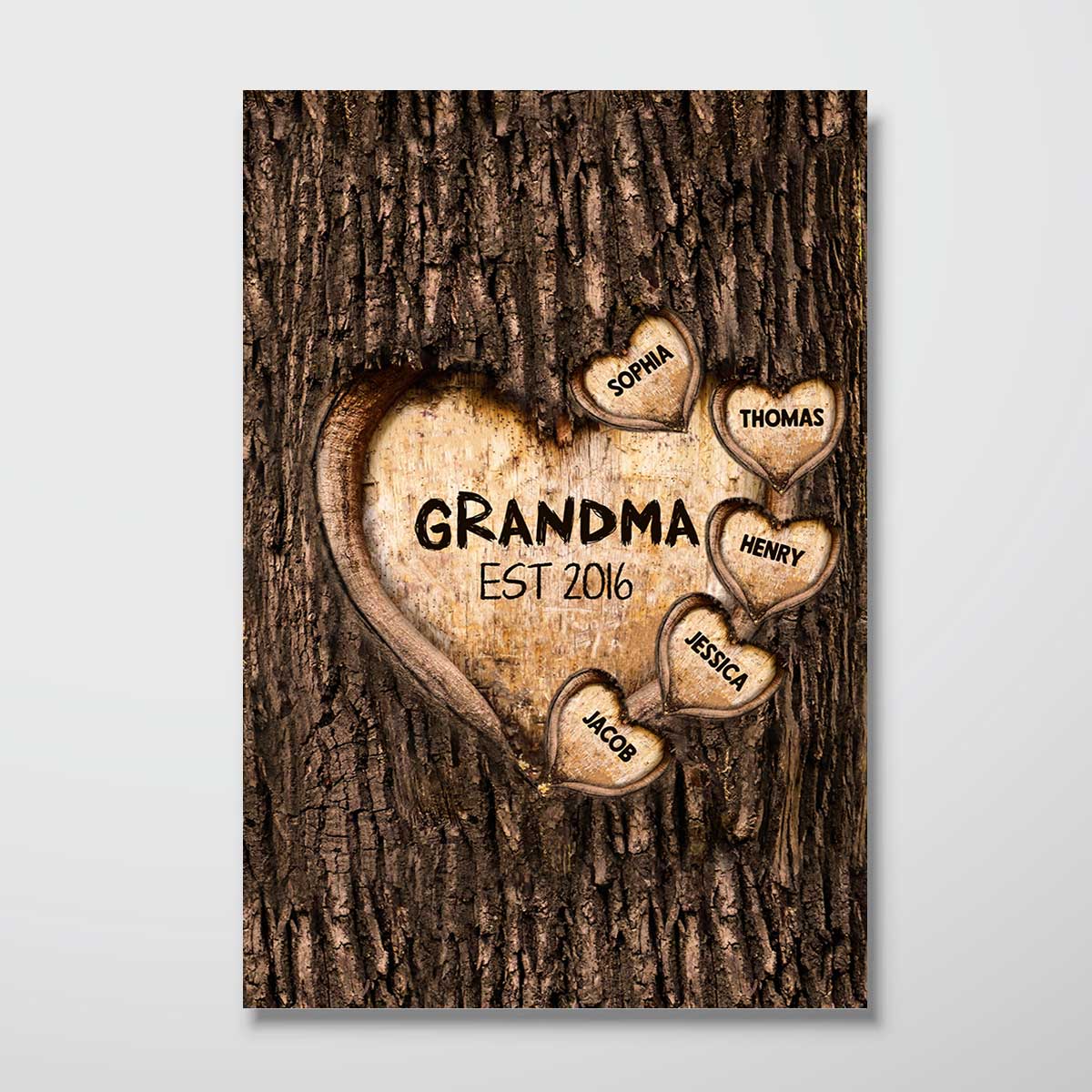 Grandma Mom Hearts Engraved Tree Personalized Vertical Poster