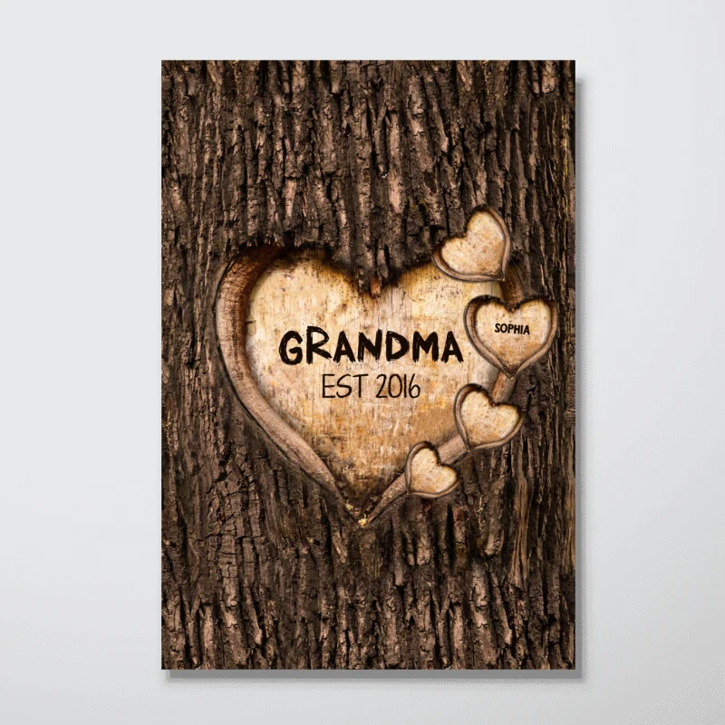 Grandma Mom Hearts Engraved Tree Personalized Vertical Poster - Image 5