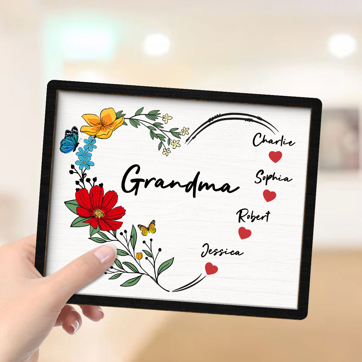 Grandma Mom Hearts Flower Kids Names Personalized 2-layer Wooden Plaque - Image 4