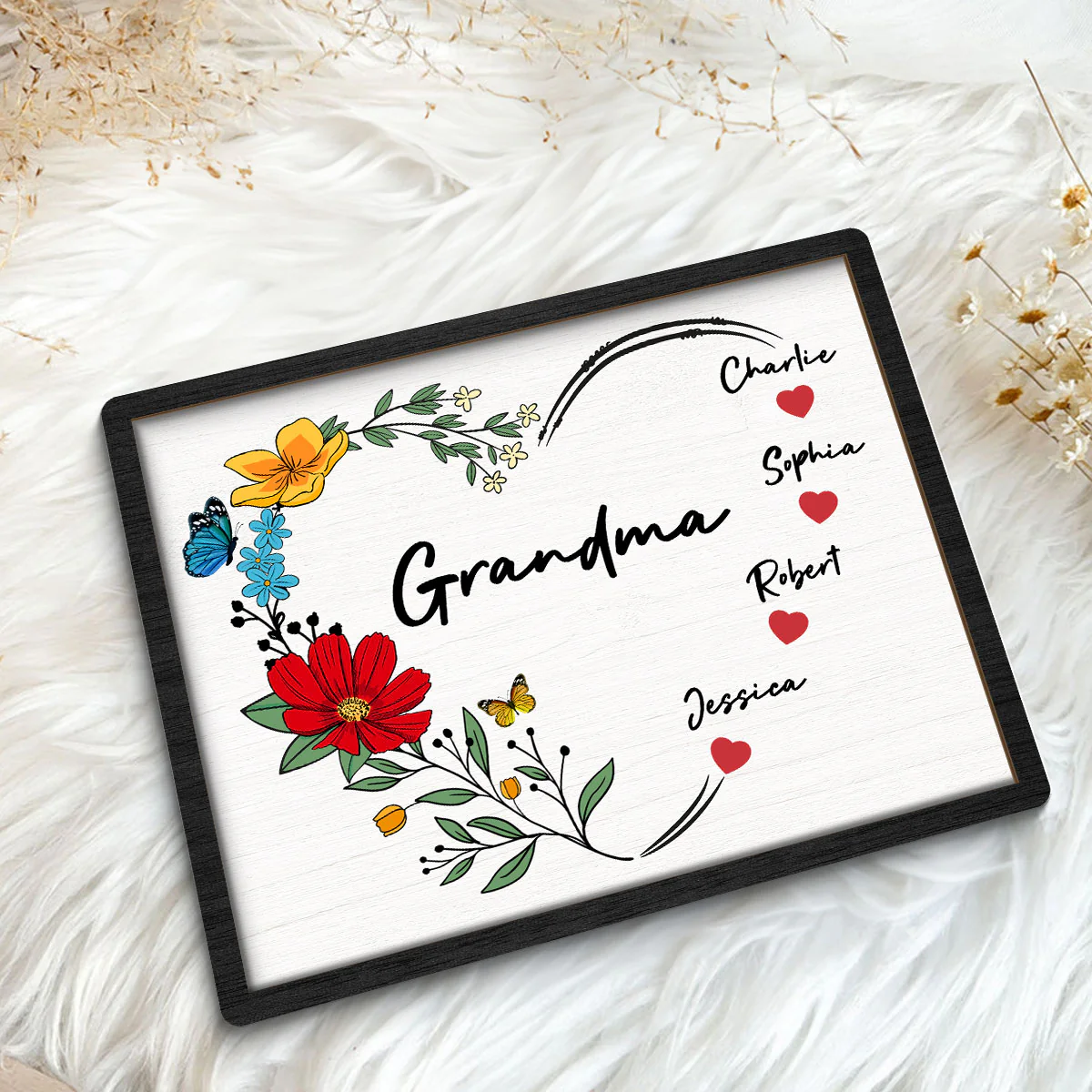 Grandma Mom Hearts Flower Kids Names Personalized 2-layer Wooden Plaque - Image 5