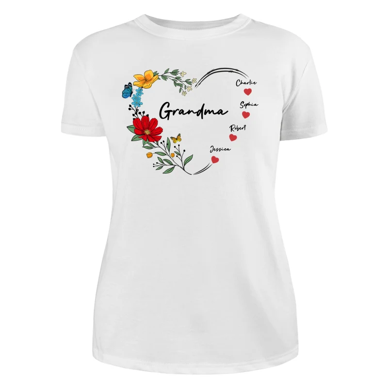 Grandma Mom Hearts Flower Kids Names Personalized Shirt - Image 10