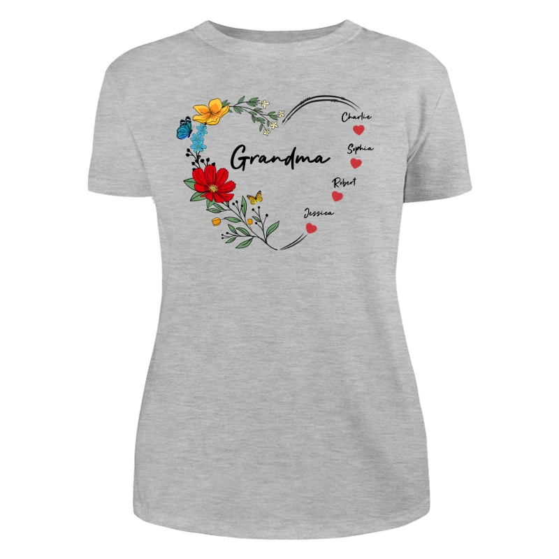 Grandma Mom Hearts Flower Kids Names Personalized Shirt - Image 11